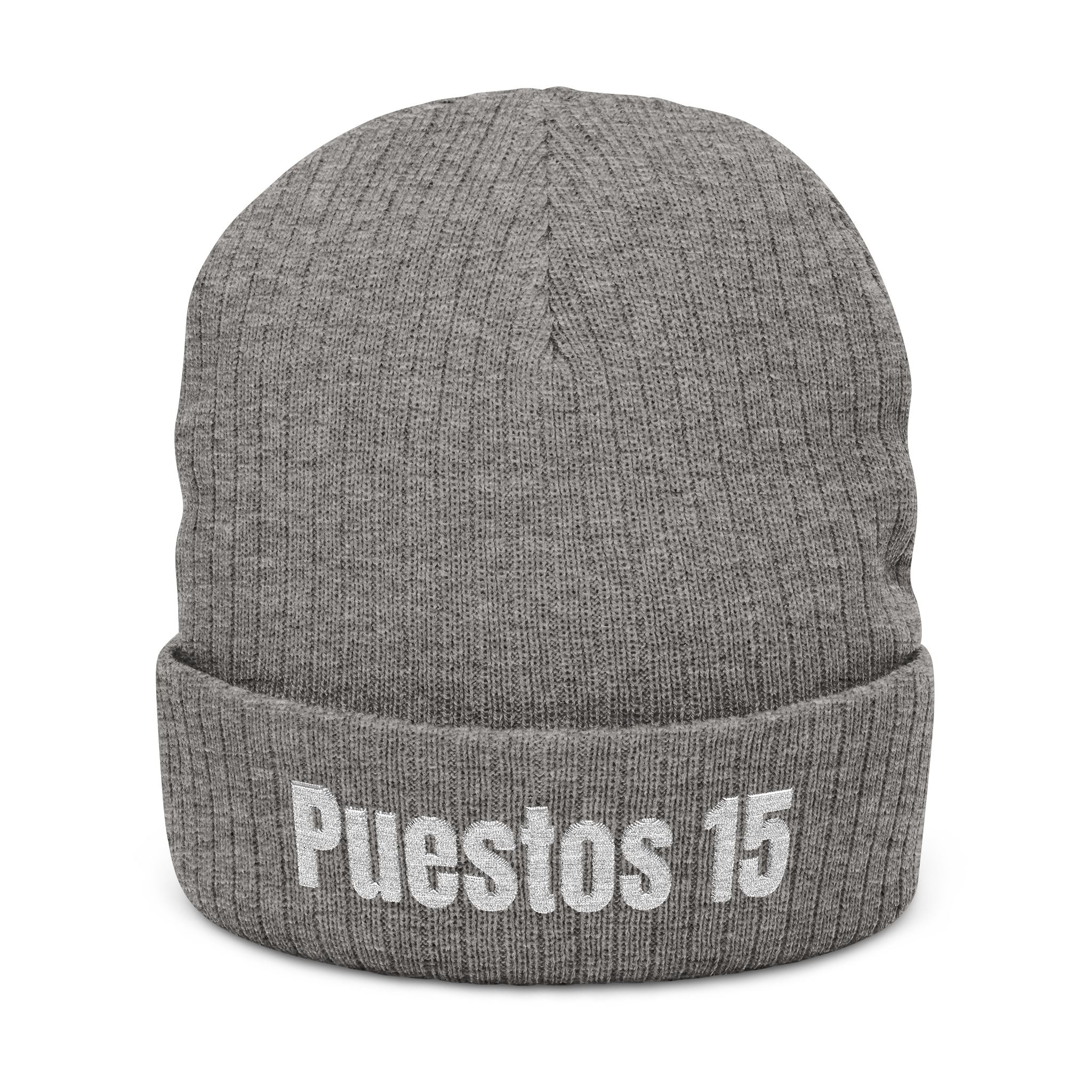 Puestos 15 Embroidered Beanie | Ribbed Knit Cuff Hat