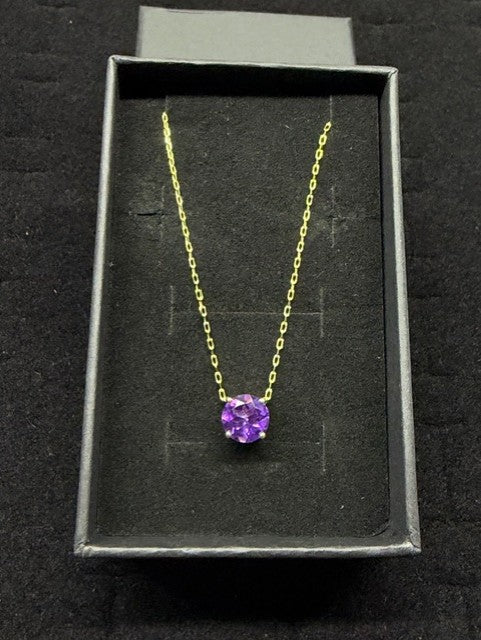 Amethyst Solitaire 10K YG Necklace