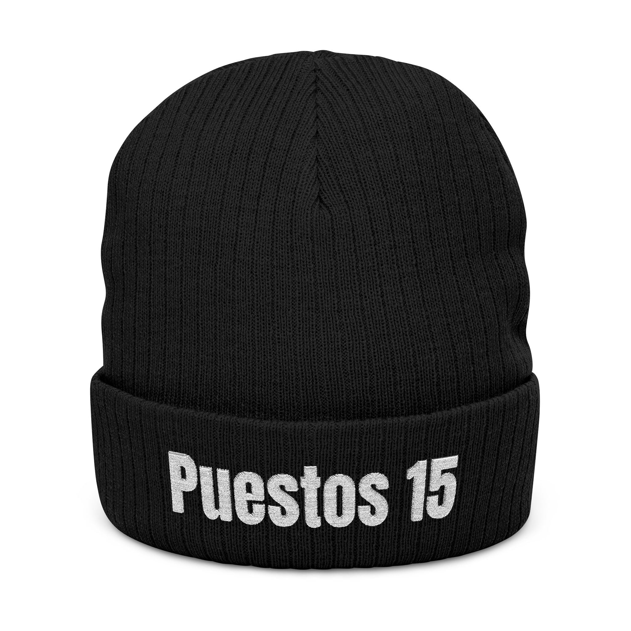 Puestos 15 Embroidered Beanie | Ribbed Knit Cuff Hat