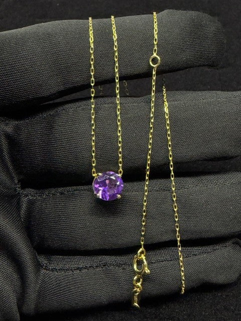 Amethyst Solitaire 10K YG Necklace