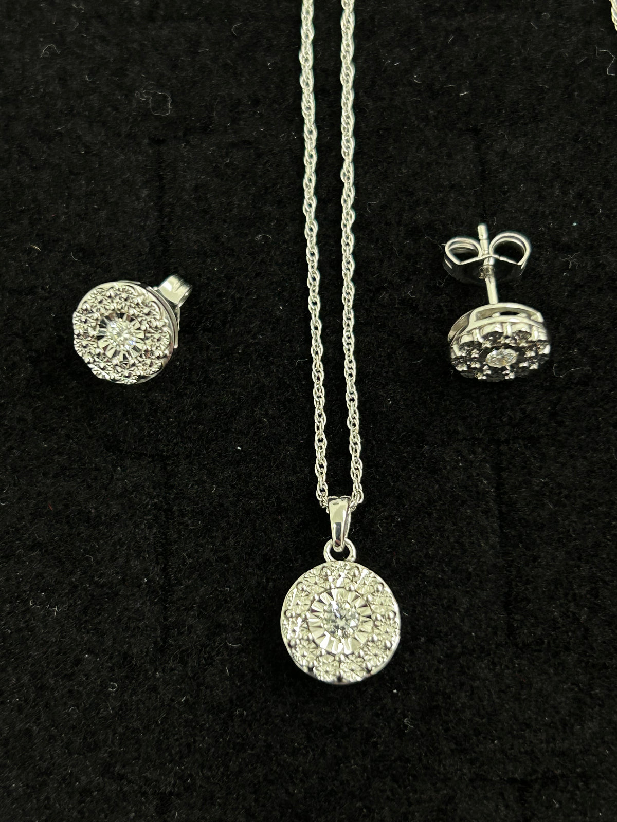 Silver Diamond Earring and Pendant combo