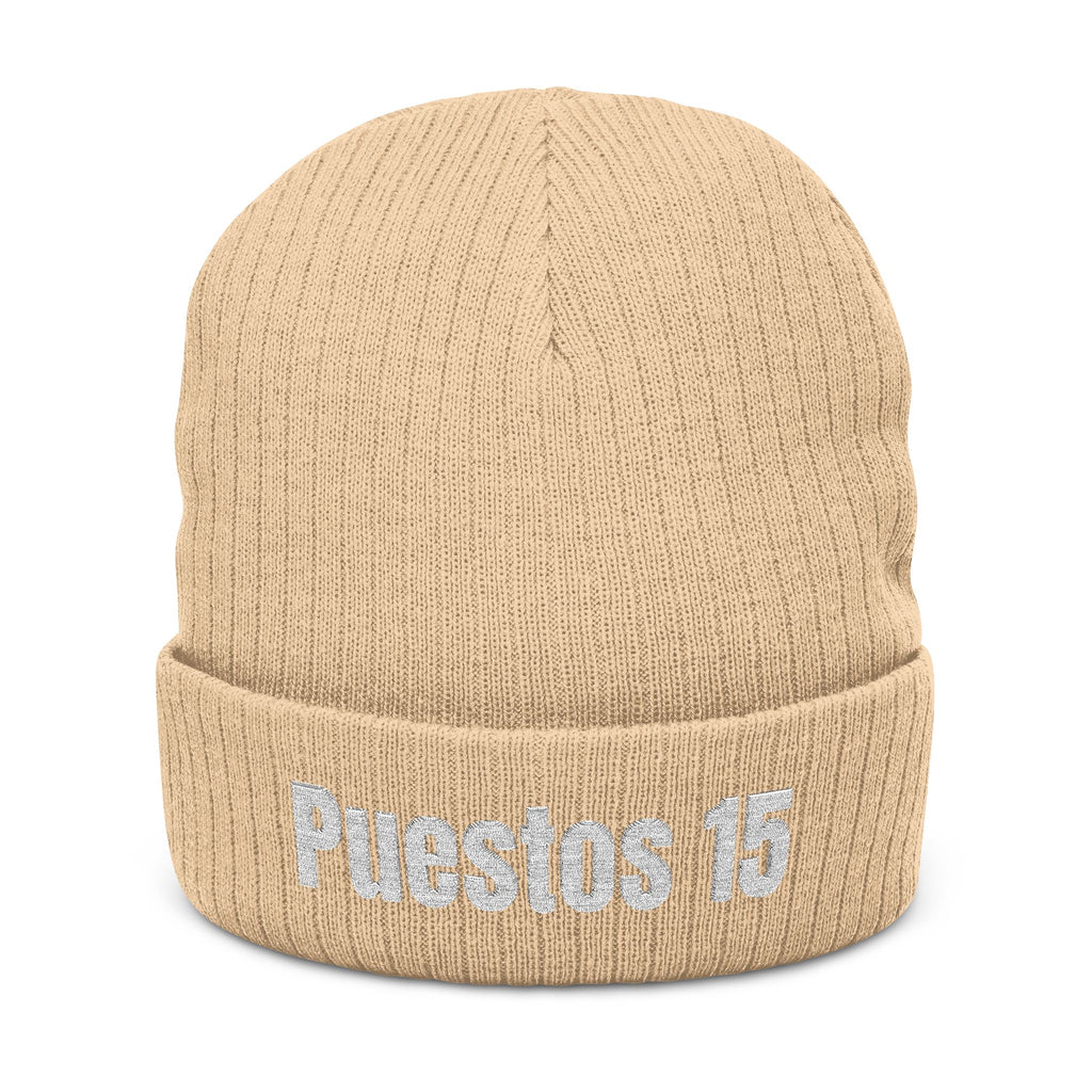 Puestos 15 Embroidered Beanie | Ribbed Knit Cuff Hat