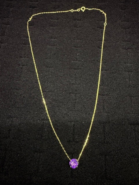 Amethyst Solitaire 10K YG Necklace