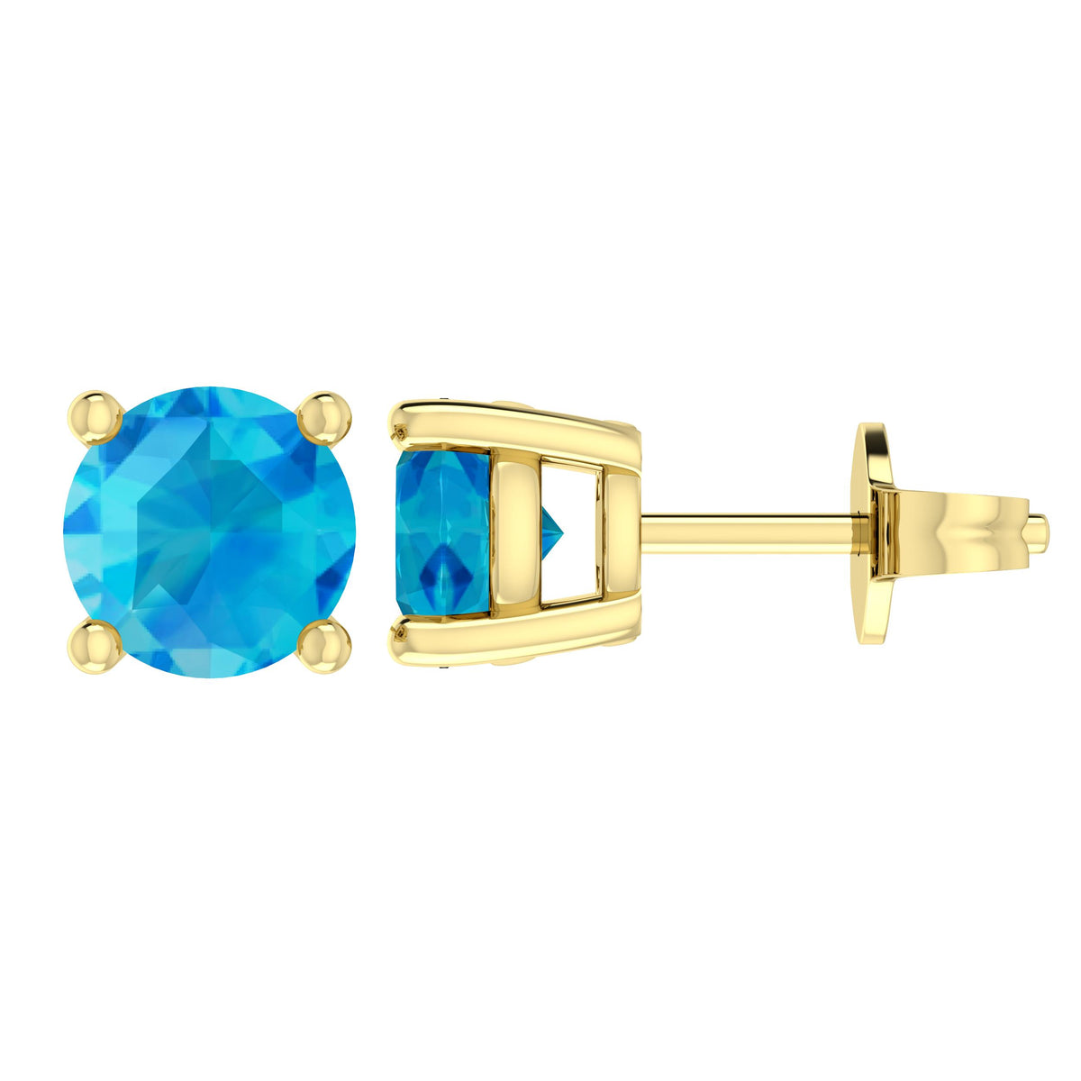 10K Yellow Gold Swiss Blue Topaz stud Earrings