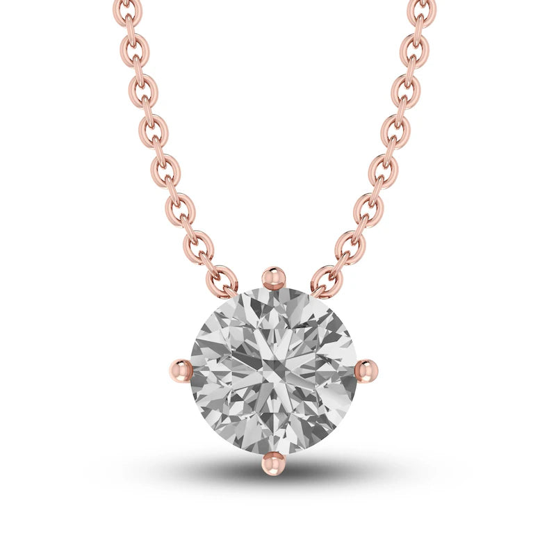 White Sapphire Solitaire 10K RG Necklace