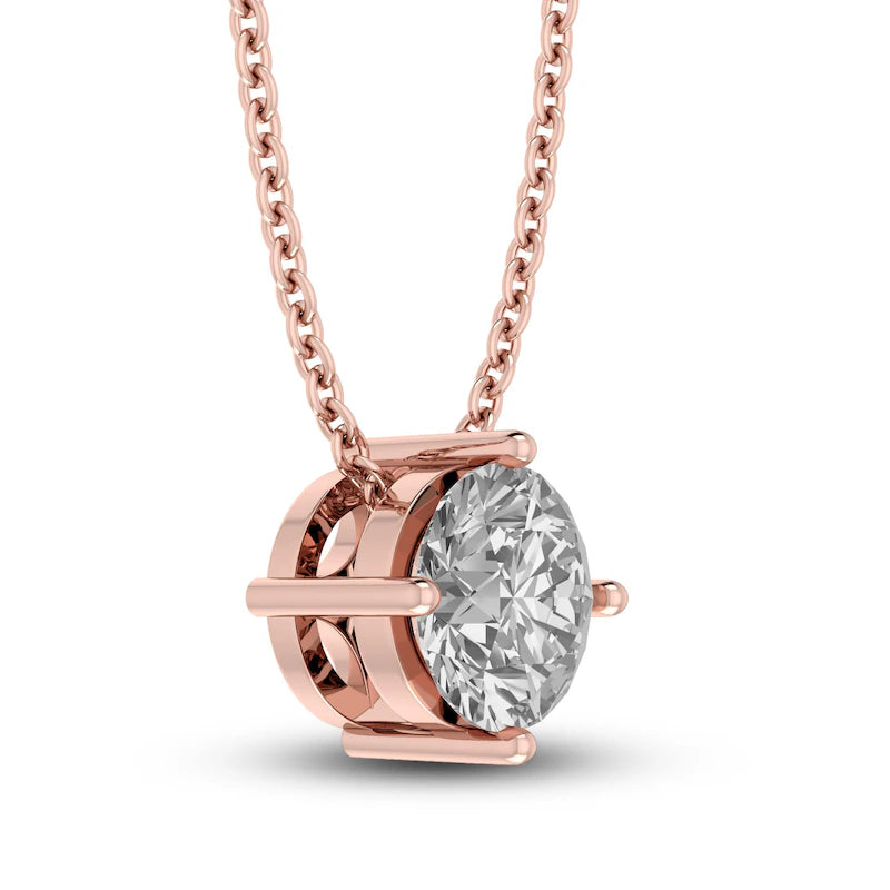 White Sapphire Solitaire 10K RG Necklace
