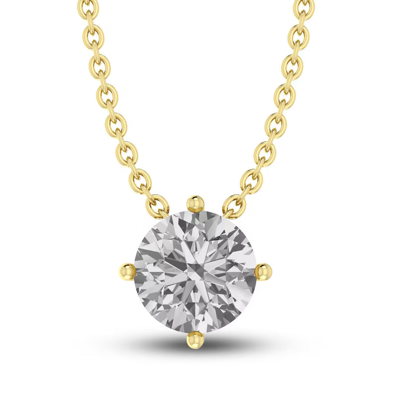 White Sapphire Solitaire 10K YG Necklace