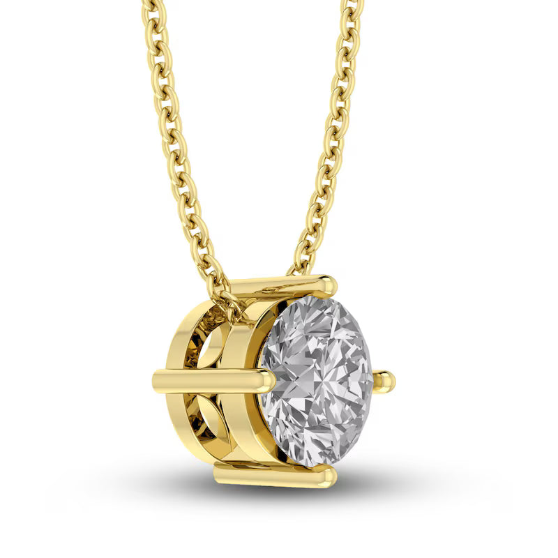 White Sapphire Solitaire 10K YG Necklace