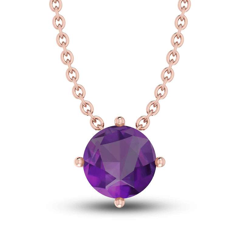 Amethyst Solitaire 10K RG Necklace