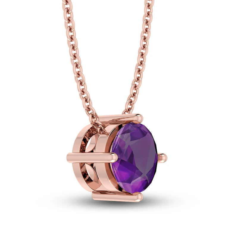 Amethyst Solitaire 10K RG Necklace
