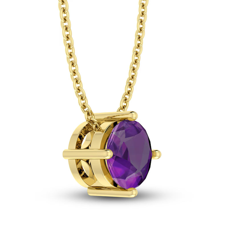 Amethyst Solitaire 10K YG Necklace