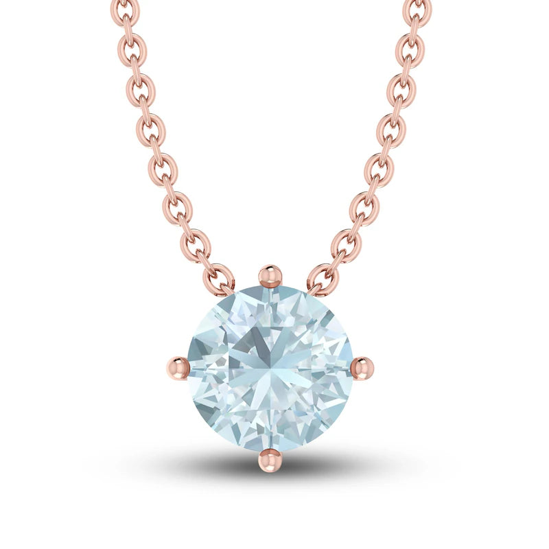 Aqua Solitaire 10K RG Necklace