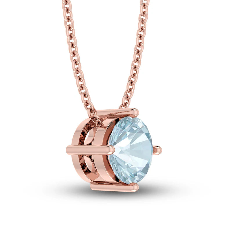 Aqua Solitaire 10K RG Necklace