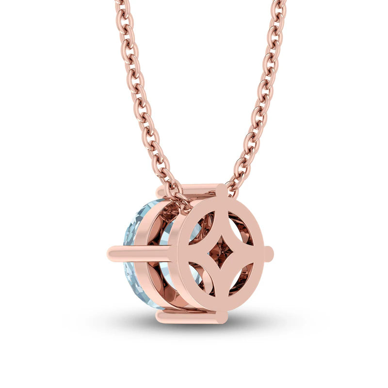 Aqua Solitaire 10K RG Necklace