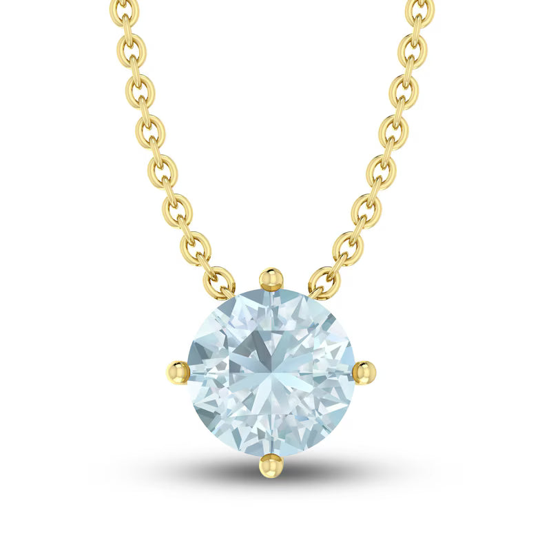 Aqua Solitaire 10K YG Necklace