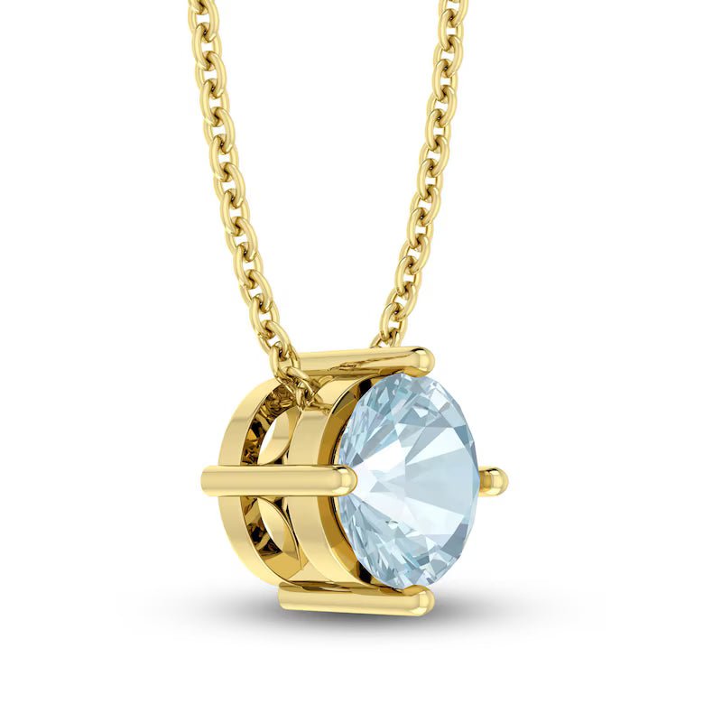Aqua Solitaire 10K YG Necklace