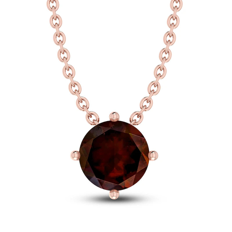 Garnet Solitaire 10K RG Necklace