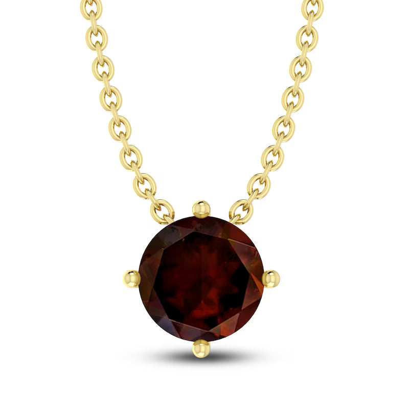 Garnet Solitaire 10K YG Necklace