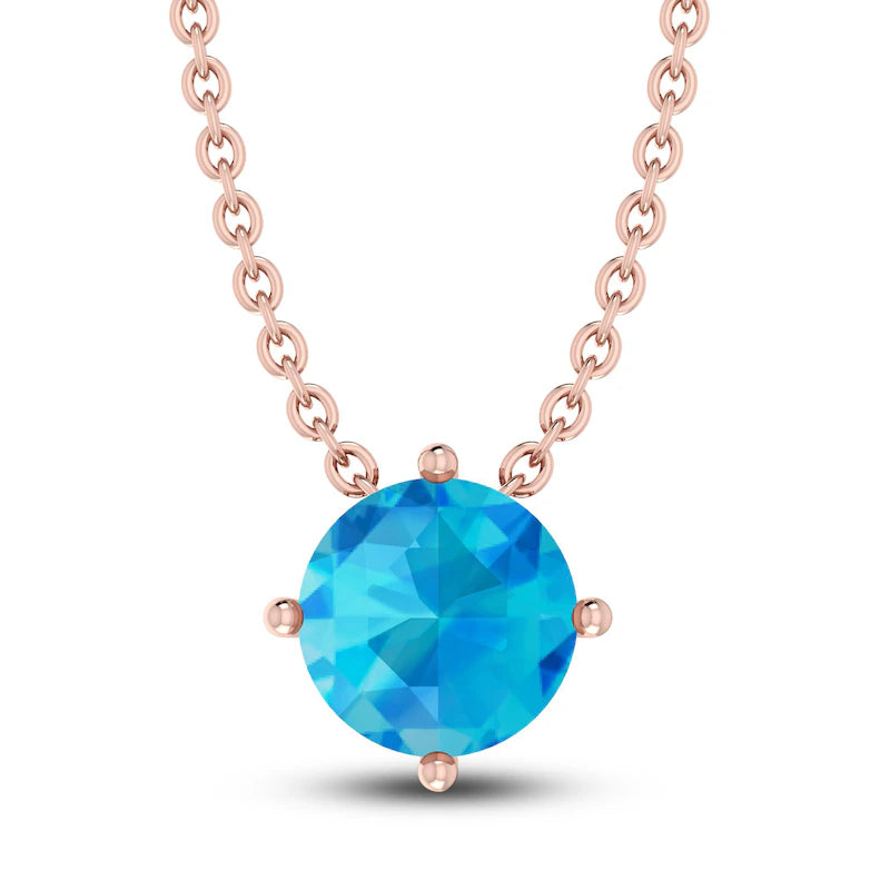 Swiss Blue Topaz Solitaire 10K RG Necklace