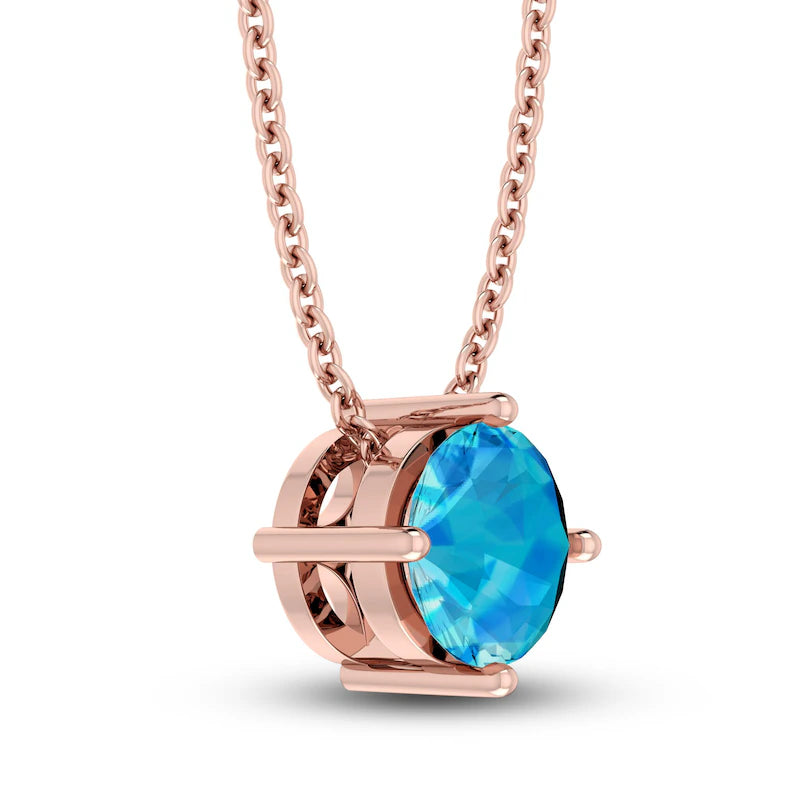 Swiss Blue Topaz Solitaire 10K RG Necklace