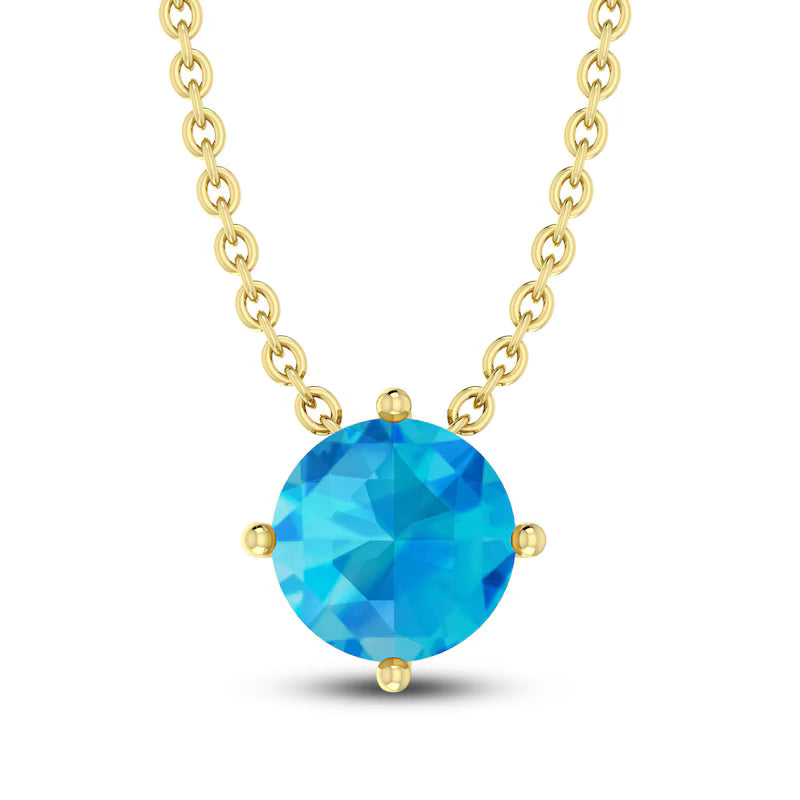 Swiss Blue Topaz Solitaire 10K YG Necklace