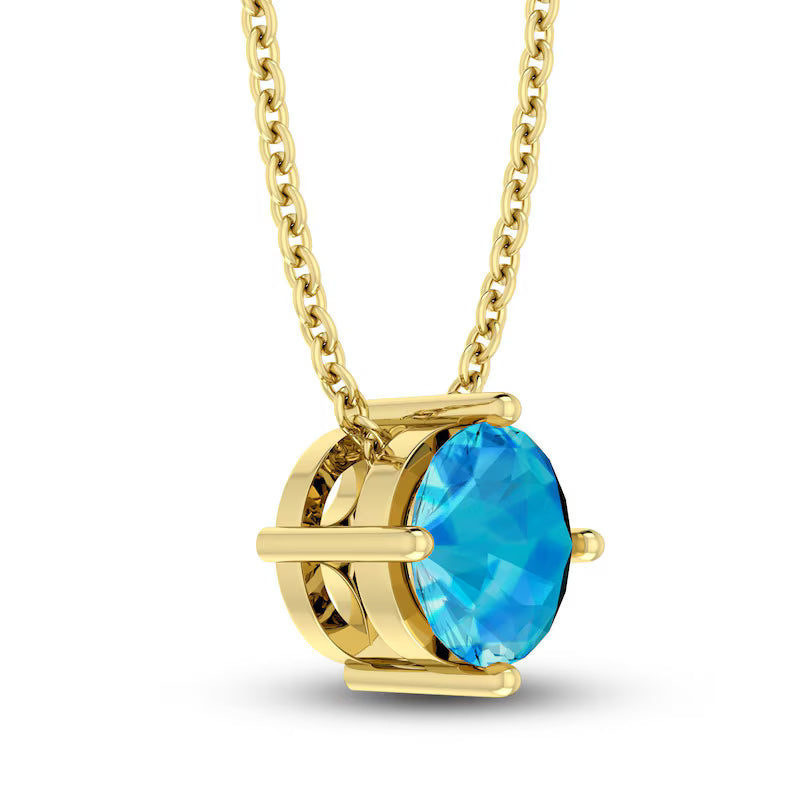 Swiss Blue Topaz Solitaire 10K YG Necklace