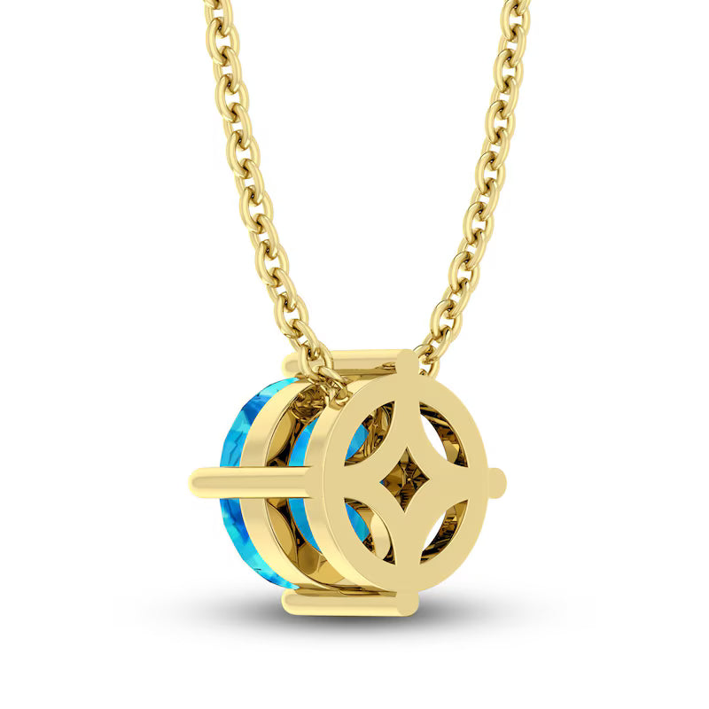 Swiss Blue Topaz Solitaire 10K YG Necklace